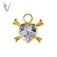 Valkyrie - Gold PVD heart and crossbones charm w/zirconia