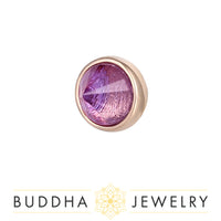 This style has an overall size of 2.5mm (1) Amethyst gemstone in a pyramid bezel reverse set cut
