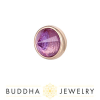 This style has an overall size of 2.5mm (1) Amethyst gemstone in a pyramid bezel reverse set cut