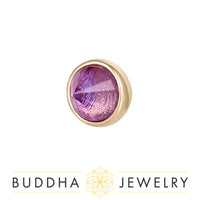 This style has an overall size of 2.5mm (1) Amethyst gemstone in a pyramid bezel reverse set cut