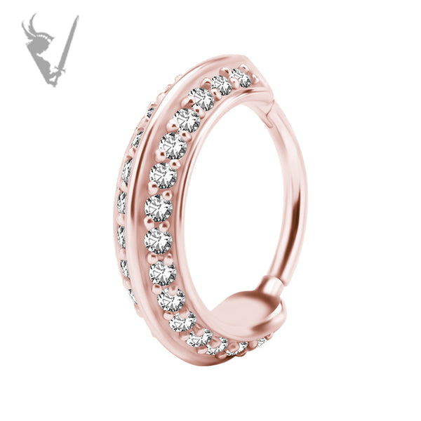 Valkyrie - Rose Gold PVD Stainless steel Hinged clicker ring. Set w. cubic zirconia