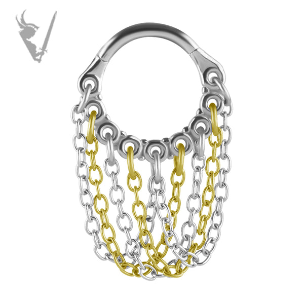 Valkyrie - Stainless steel clicker ring with mixed chains