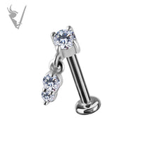 Valkyrie - CoCr - Threadless 2 stone dangle end with premium Zirconia