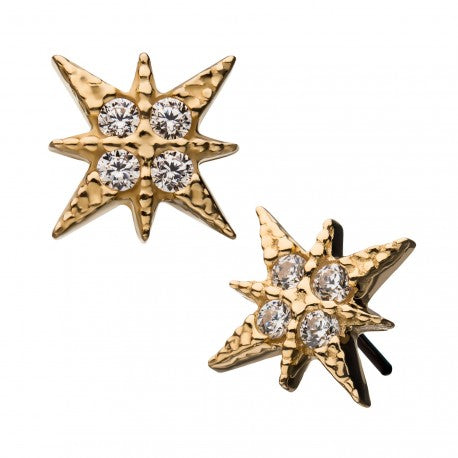 Invictus - 14Kt Yellow Gold Threadless with 4-Clear Gem 8-Point Star Top