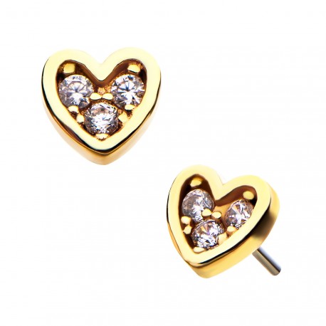 Invictus - 14Kt Yellow Gold Threadless Heart with Clear CZ Top