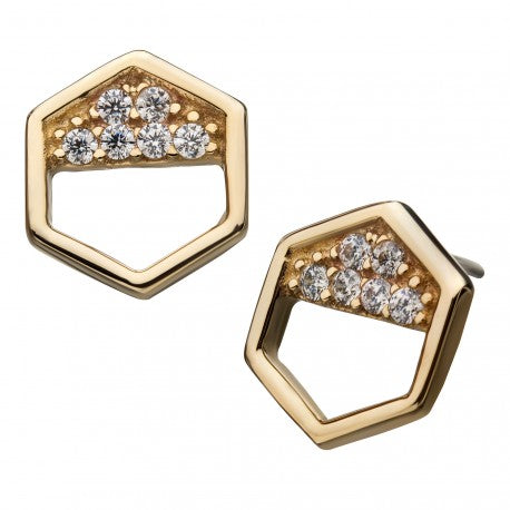 Invictus - 14kt Yellow Gold Threadless Hexagon Shape with Pave Clear CZ Gems on Inner Design Top