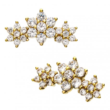 Invictus - 14kt Yellow  Threadless Prong Set Multi-Clear CZ Tri-Flower Top