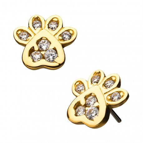 Invictus - 14Kt Yellow Gold Threadless with Dog Paw Clear CZ Top