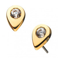 Invictus - 14Kt Yellow Gold Threadless with Teardrop Clear CZ Top