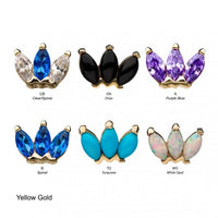 Invictus - 14Kt Gold Threadless Triple Marquise Cluster Top