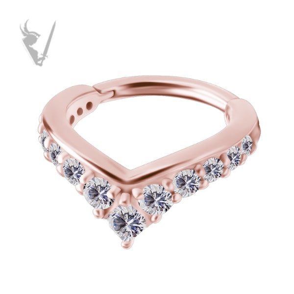Valkyrie - Rose Gold PVD Stainless steel hinged clicker ring. Set w. cubic zirconia