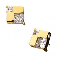 Invictus - 14Kt Yellow Gold Threadless with Cube Clear CZ Top