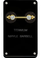 Valkyrie - Titanium gold PVD jewelled nipple barbell with Swarovski ® zirconiaValkyrie - Titanium gold PVD jeweled nipple barbell with Swarovski ® zirconia
