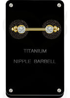 Valkyrie - Titanium gold PVD jewelled nipple barbell with Swarovski ® zirconiaValkyrie - Titanium gold PVD jeweled nipple barbell with Swarovski ® zirconia