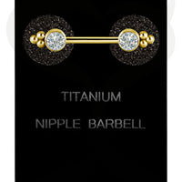 Valkyrie - Titanium gold PVD jewelled nipple barbell with Swarovski ® zirconiaValkyrie - Titanium gold PVD jeweled nipple barbell with Swarovski ® zirconia
