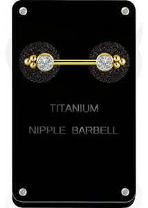 Valkyrie - Titanium gold PVD jewelled nipple barbell with Swarovski ® zirconiaValkyrie - Titanium gold PVD jeweled nipple barbell with Swarovski ® zirconia