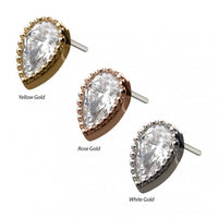 Invictus - 14kt Gold Threadless with Clear CZ Teardrop Top