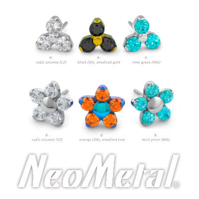 Neometal - 3 gem trinity and flowers - threadless ends