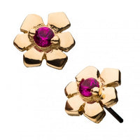 Invictus - 14Kt Yellow Gold Threadless with Prong Set Pink Gem Flower Top