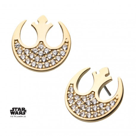 Invictus - 14Kt Yellow Gold Threadless Star Wars Pave Set Clear CZ Rebel Symbol Top