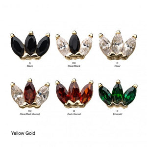 Invictus - 14Kt Gold Threadless Triple Marquise Cluster Top