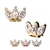 Invictus - 14Kt Gold Threadless Triple Marquise Cluster Top