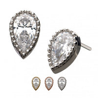 Invictus - 14kt Gold Threadless with Clear CZ Teardrop Top