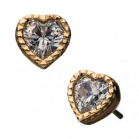 Invictus - 14Kt Yellow Gold Threadless with Clear Gem and Beads Heart Top