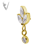 Valkyrie - Stainless steel gold pvd 3 fan marquise internally threaded end w/Premium Zirconia
