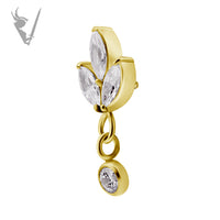Valkyrie - Stainless steel gold pvd 3 fan marquise internally threaded end w/Premium Zirconia