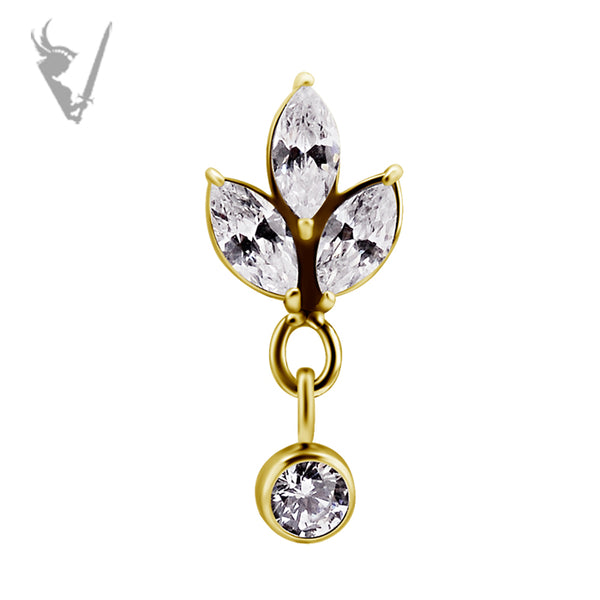 Valkyrie - Stainless steel gold pvd 3 fan marquise internally threaded end w/Premium Zirconia
