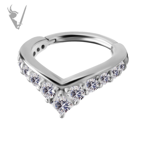 Valkyrie -Stainless steel hinged clicker ring. Set w. cubic zirconia