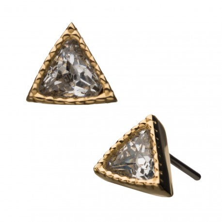 Invictus - 14Kt Yellow Gold Threadless with Clear Gem Triangle Top