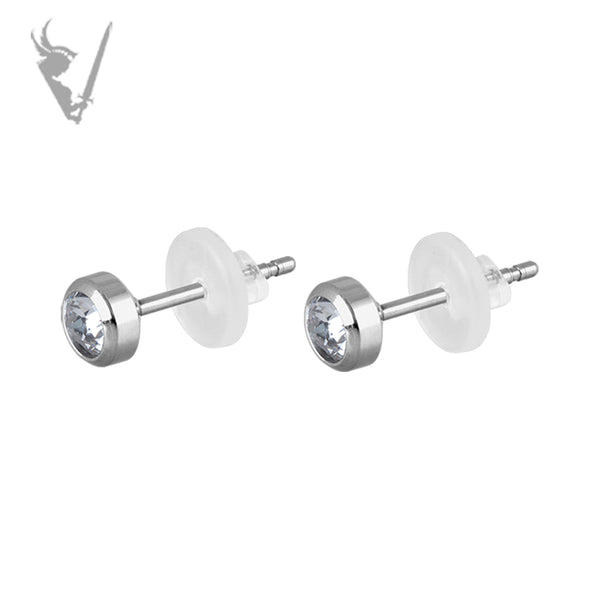 Valkyrie - Stainless steel ear studs w/ bezel set zirconia