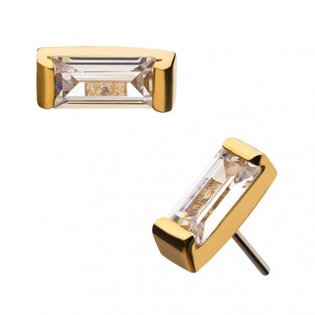 Invictus - 14Kt Yellow Gold Threadless with Rectangle Clear CZ Top