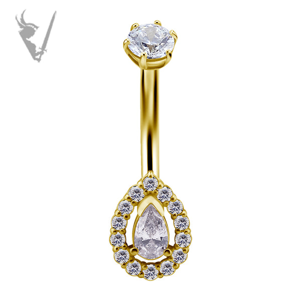 Valkyrie -Solid Gold 18k pear shaped navel barbell