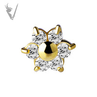 Valkyrie - 18k Gold Internally threaded flower  end set w/zirconia