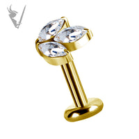 Valkyrie - 18k Gold Internally threaded  end set w/marquise zirconia