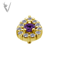 Valkyrie - 18k Gold Internally threaded  end set w/ zirconia and genuine Amethyst