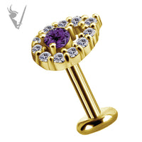 Valkyrie - 18k Gold Internally threaded  end set w/ zirconia and genuine Amethyst
