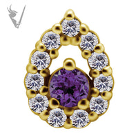 Valkyrie - 18k Gold Internally threaded  end set w/ zirconia and genuine Amethyst