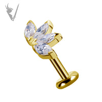 Valkyrie - 18k Gold Internally threaded  end set w/marquise zirconia