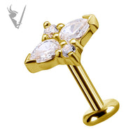 Valkyrie - 18k Gold Internally threaded  end set w/pear shaped zirconia