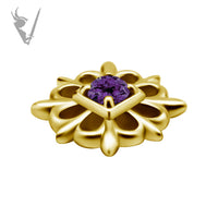Valkyrie - 18k Gold Medusa Internally threaded  end set w/genuine dark amethyst