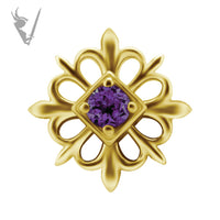 Valkyrie - 18k Gold Medusa Internally threaded  end set w/genuine dark amethyst