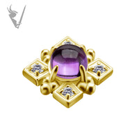 Valkyrie - 18k Gold Medusa Internally threaded  end set w/genuine dark amethyst and zirconia
