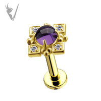 Valkyrie - 18k Gold Medusa Internally threaded  end set w/genuine dark amethyst and zirconia