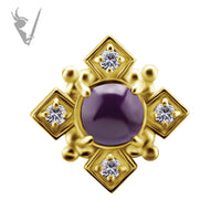Valkyrie - 18k Gold Medusa Internally threaded  end set w/genuine dark amethyst and zirconia