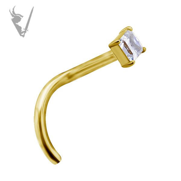 Valkyrie - 18k gold jeweled nose screw w/princess cut zirconia