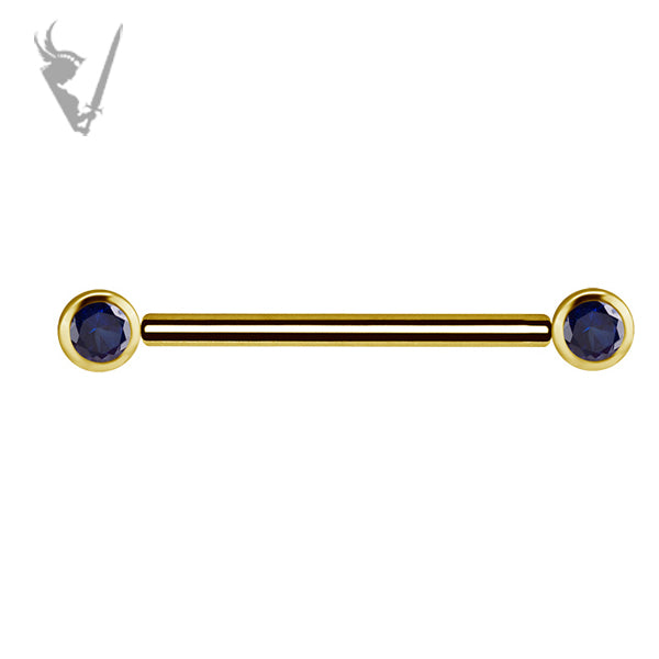 Valkyrie - 18k Gold and tianium threadless nipple barbells w/genuine diffusion sapphire